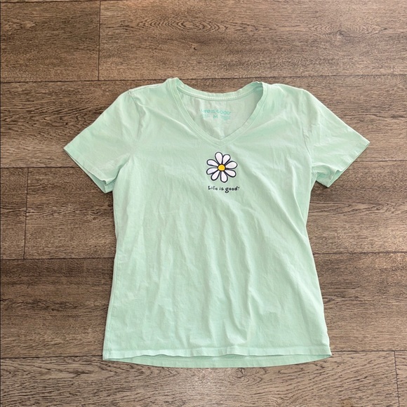 Life Is Good Tops - Life Is Good Mint Green V-Neck Daisy Graphic Tee